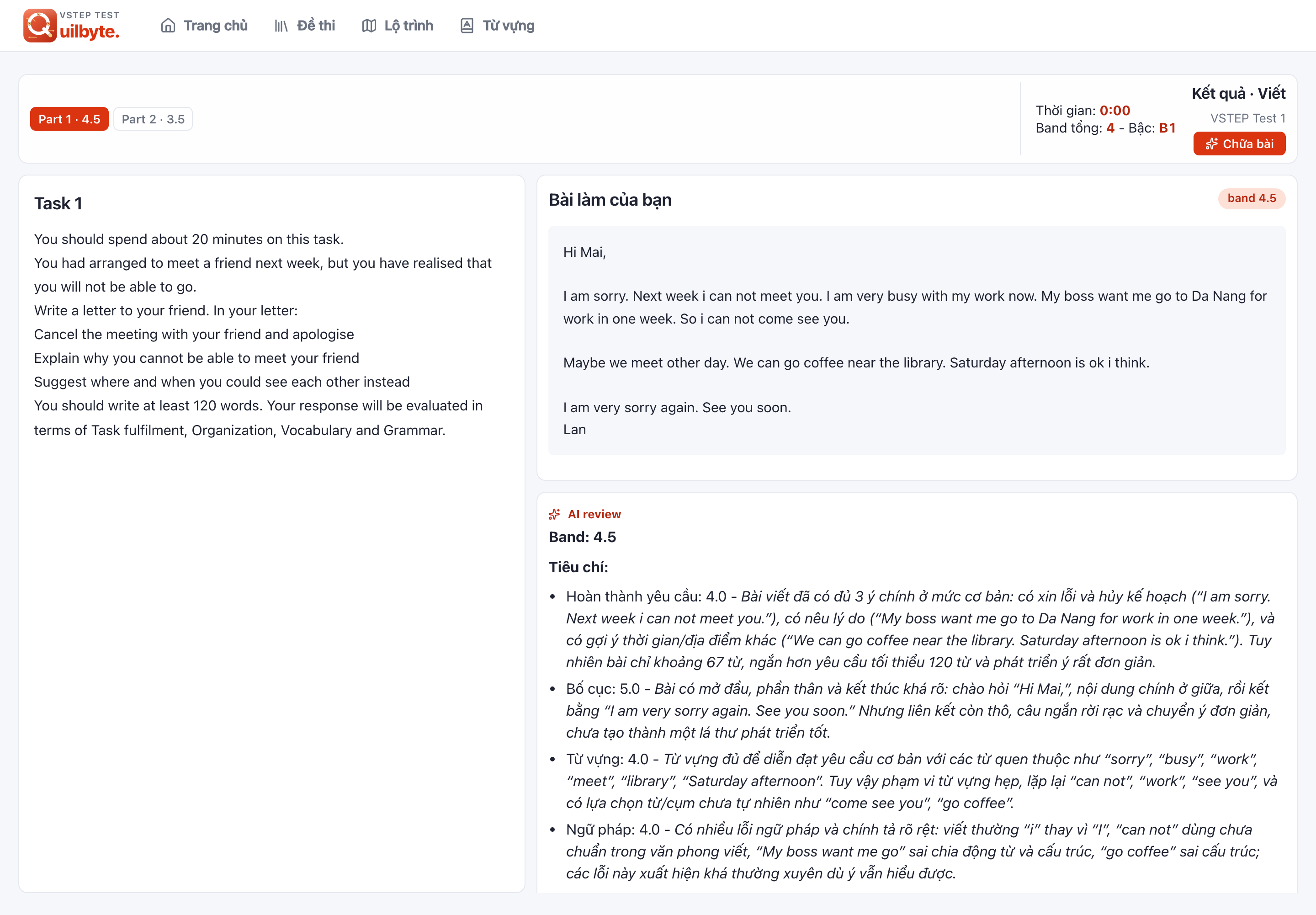 Writing graded by rubric